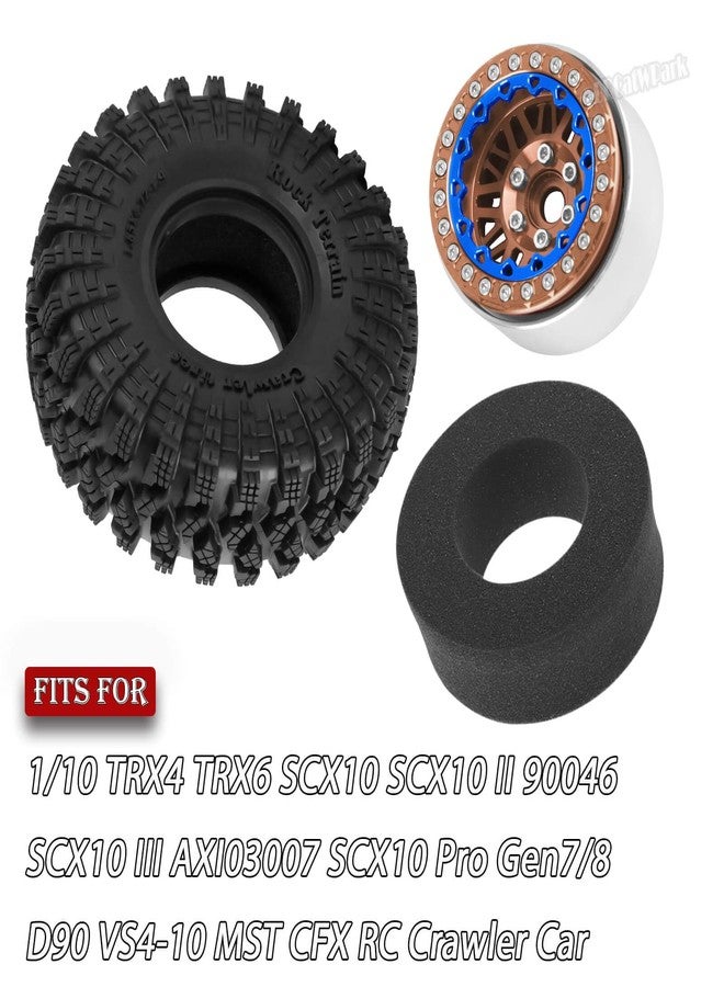 BRCatWPark 4Pcs RC 1.9 Wheel Tires for 1/10 TRX4 TRX6 SCX10 SCX10 II 90046 SCX10 III AXI03007 SCX10 Pro Gen7/8 D90 VS4-10 MST CFX RC Crawler Car,12mm Hex Wheels Rims and Rubber Tires w/Sponge,Brown - Image 2